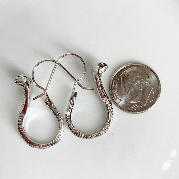 NEW Cobra Snake Earrings Silver Dangle Drop French Hooks Punk Rocker NWT - Picture 6 of 7
